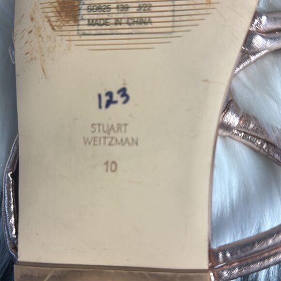 Stuart Weitzman Rose Gold Women's Flat Slide Sandal with Twist Knot Detail Sz 10 - Picture 7 of 8